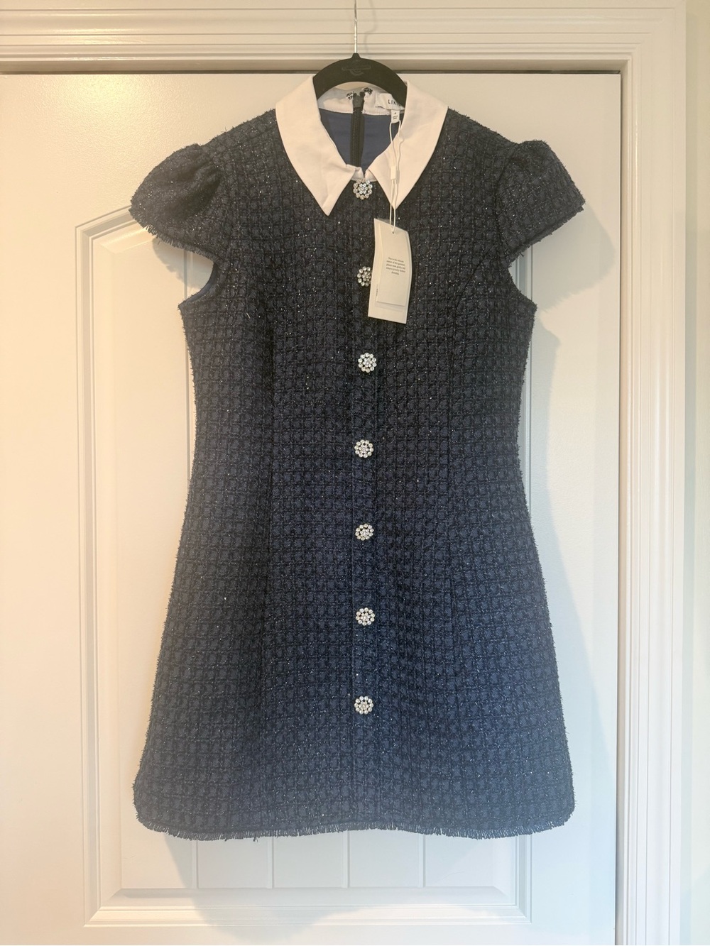 Likely Riello Navy Tweed Dress with White Peter Pan Collar